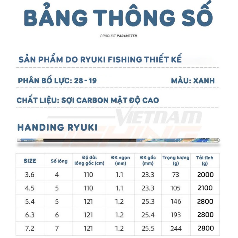 Cần Câu Handing Ryuki – 6H – Tải tĩnh 2800 gam – Han Fishing