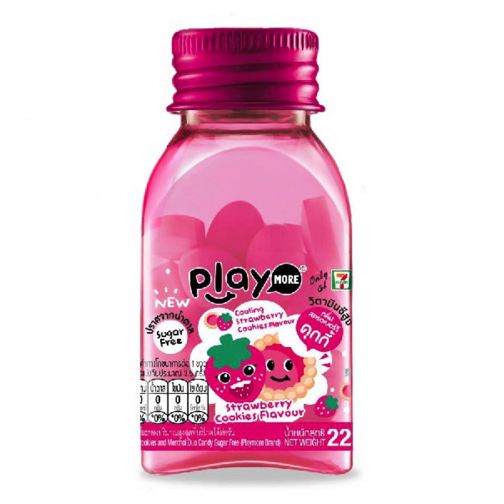 Kẹo the không đường hương bánh cookie dâu Playmore hũ 22g