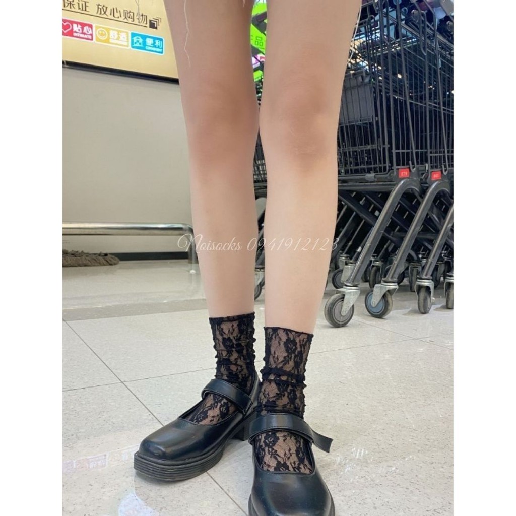 Tất ren nhún cổ chân thêu hoa, phong cách Lolita JK cá tính, thoáng mát mùa hè Noisocks