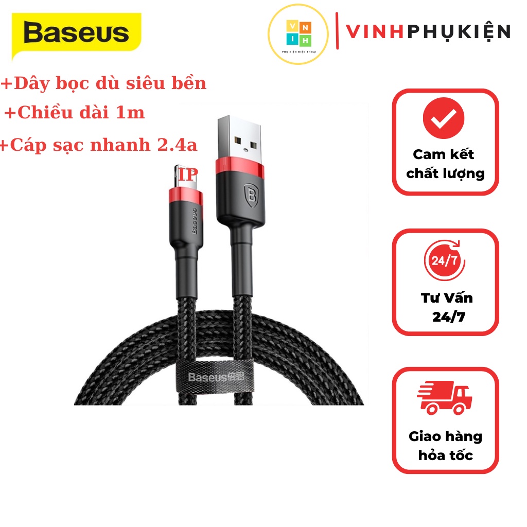 Cáp sạc nhanh baseus IP2.4A và type c 3.0A cho android dây bện dù chắc chắn hỗ trợ truyền dữ liệu dài 1M
