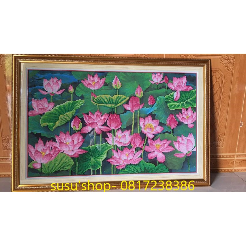 Tranh đính đá  HOA SEN Y8291 , Y8290 ; tranh thêu MN0026 , thêu MN0088 150×70cm