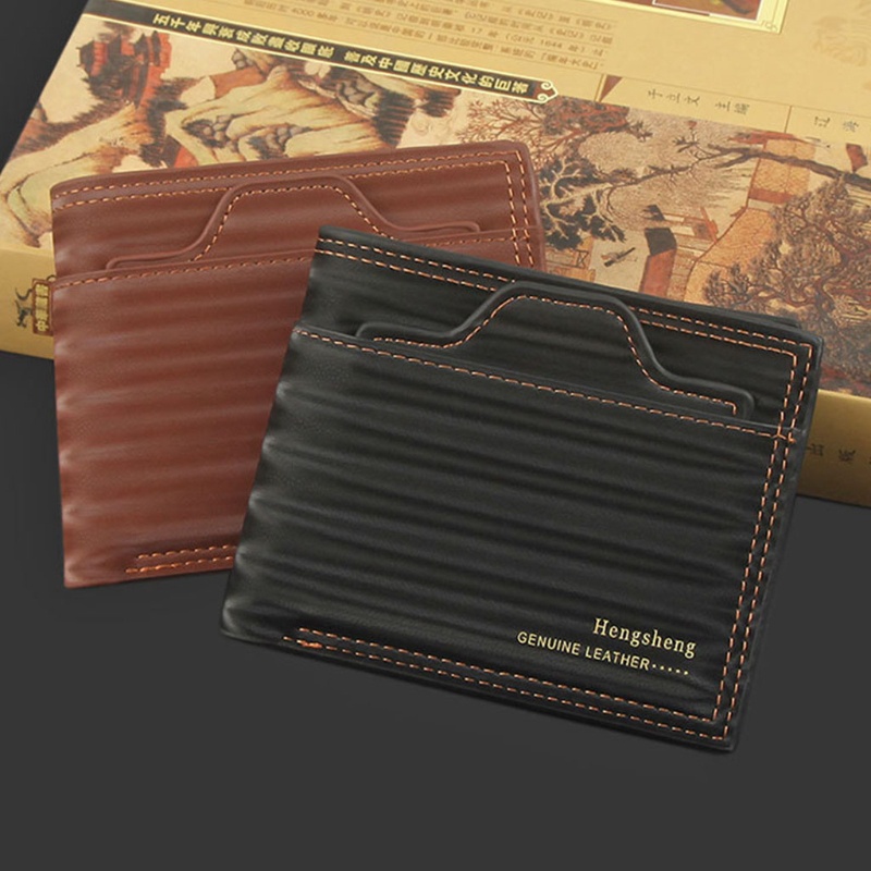 Ví Da PU Ngắn Gập Đôi Phong Cách Vintage Thời Trang Cho Nam