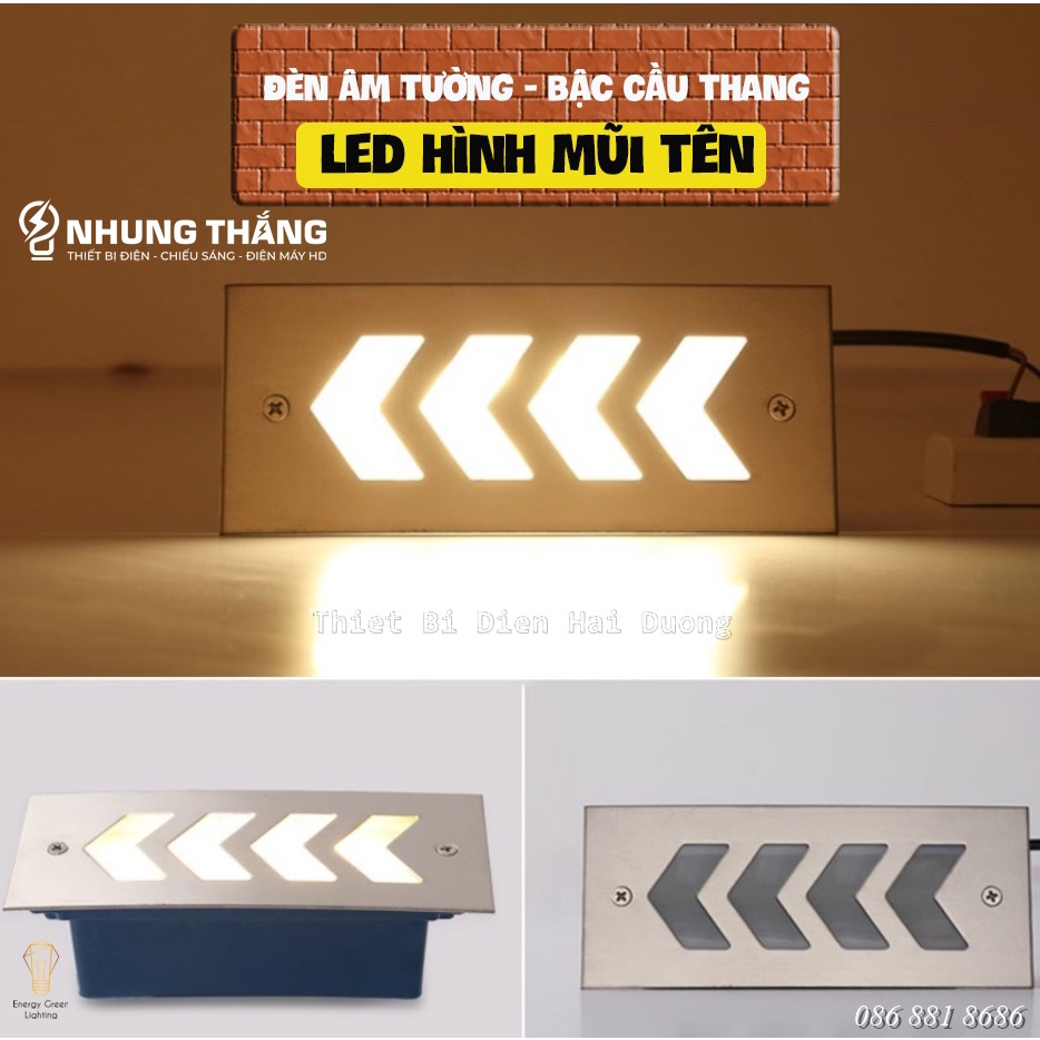 Đèn Âm Tường,Chân Cầu Thang DA-05 LED Hình Mũi Tên - Chống Nước IP65 - Mặt Nhôm Cao Cấp - Bảo Hành 1 Năm - Có Video