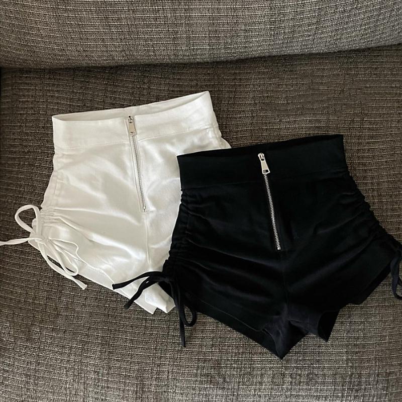 Quần Short Lưng Cao Màu Trơn Có Dây Rút Và Khóa Kéo Thời Trang Cho Nữ