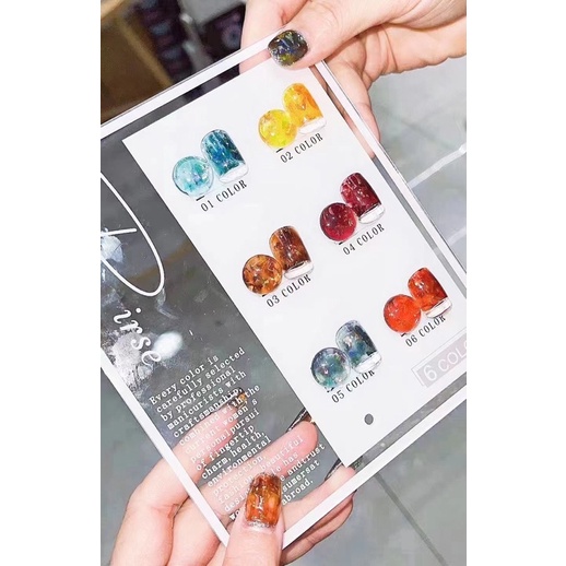 Set gel hổ phách kim tuyến Huaxi 6 màu / set - Sushi nail mi