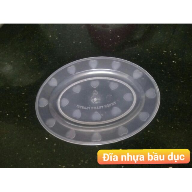 Đĩa nhựa bầu dục oval màu trắng trong đựng cá, hoa quả lễ