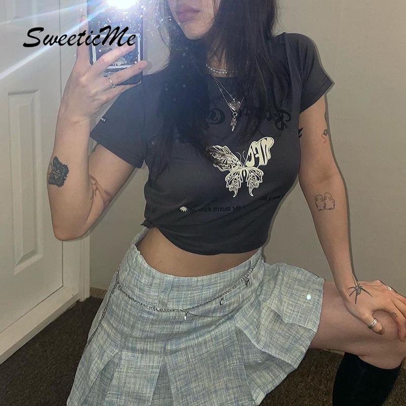 Áo Thun Lửng Dáng Ôm In Họa Tiết Mới Dành Cho Nữ