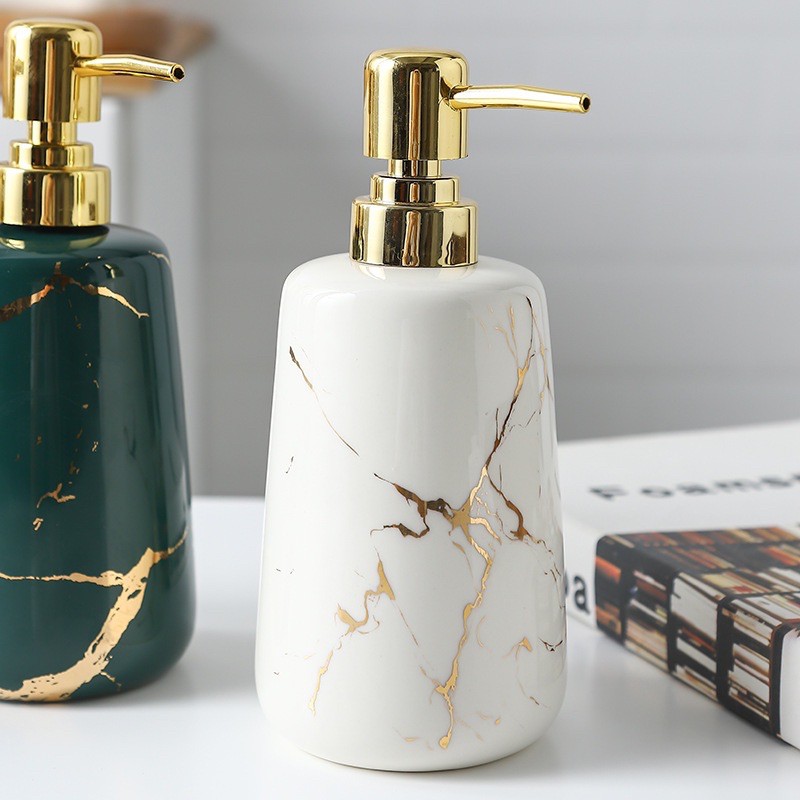 Bình Sứ Đựng Nước Rửa Tay, Dầu Gội Vân Đá 400ml