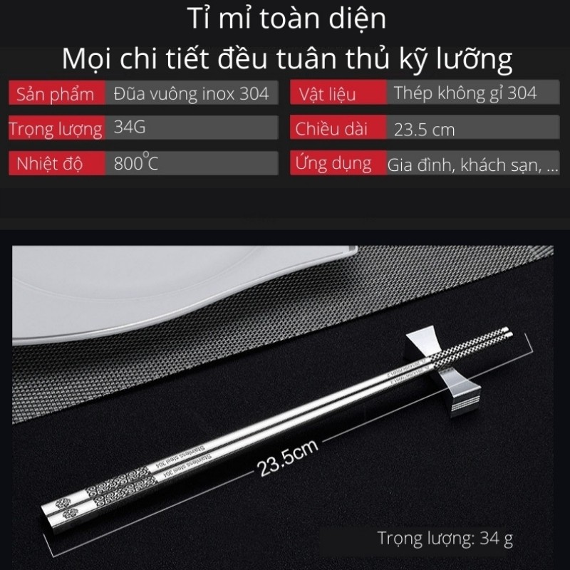 Đũa Inox 304 Chống Trượt Kháng Khuẩn  BUGU SK-P01