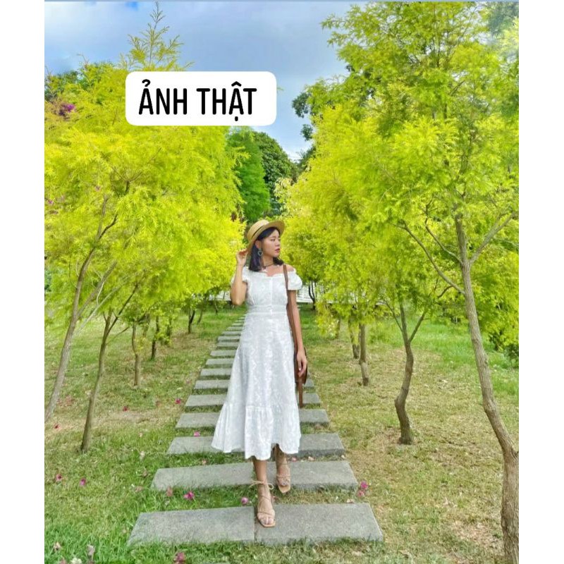 (TẶNG BỜM XINH) SẴN Váy dài trễ vai tay bồng nhẹ nhàng nữ tính ( có ảnh thật) | BigBuy360 - bigbuy360.vn