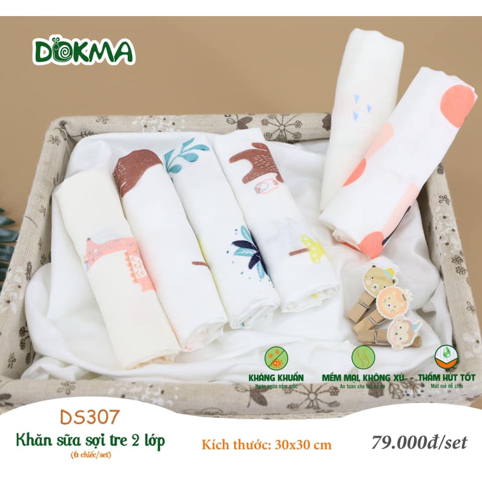 Set 6 khăn sữa sợi tre 2 lớp Dokma DS307