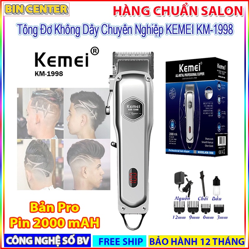 Tông đơ cắt tóc Kemei KM-1998 Chính Hãng Bảo Hành 12 Tháng - Tông đơ hớt tóc kim loại nguyên khối - Hàng đập hộp