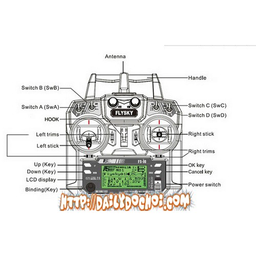Bộ tay điều khiển 6 kênh Fly Sky I6 đã kèm mạch thu dùng để chế tạo máy bay mô hình cỡ lớn Su27, F22 , tàu thủy cỡ lớn
