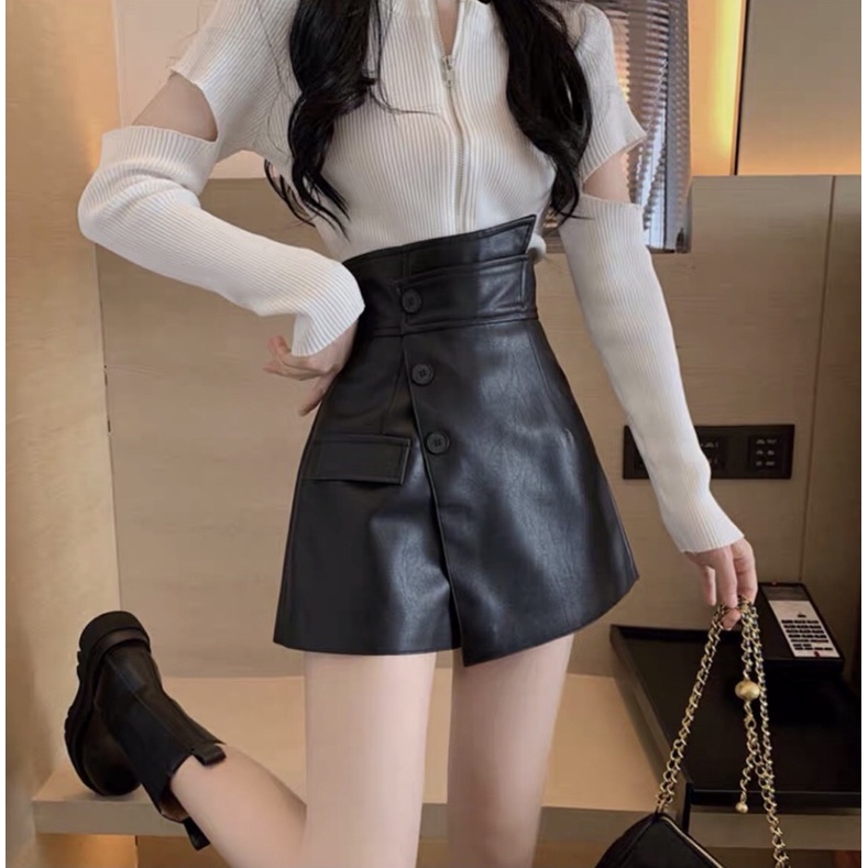 Chân Váy Da ❤️ Quần Da Giả Váy Vạt Chéo Phong Cách Hàn Quốc❤️