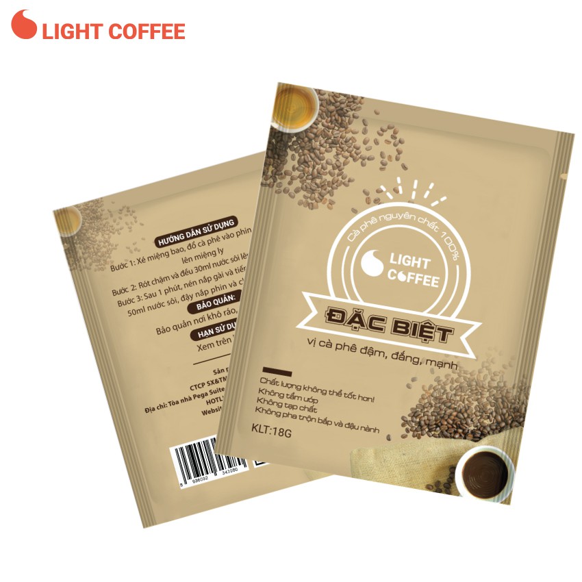 [Mã BMBAU50 giảm 7% đơn 99K] Cà phê Đặc biệt Light Coffee, túi giấy tiện lợi - Túi 18g