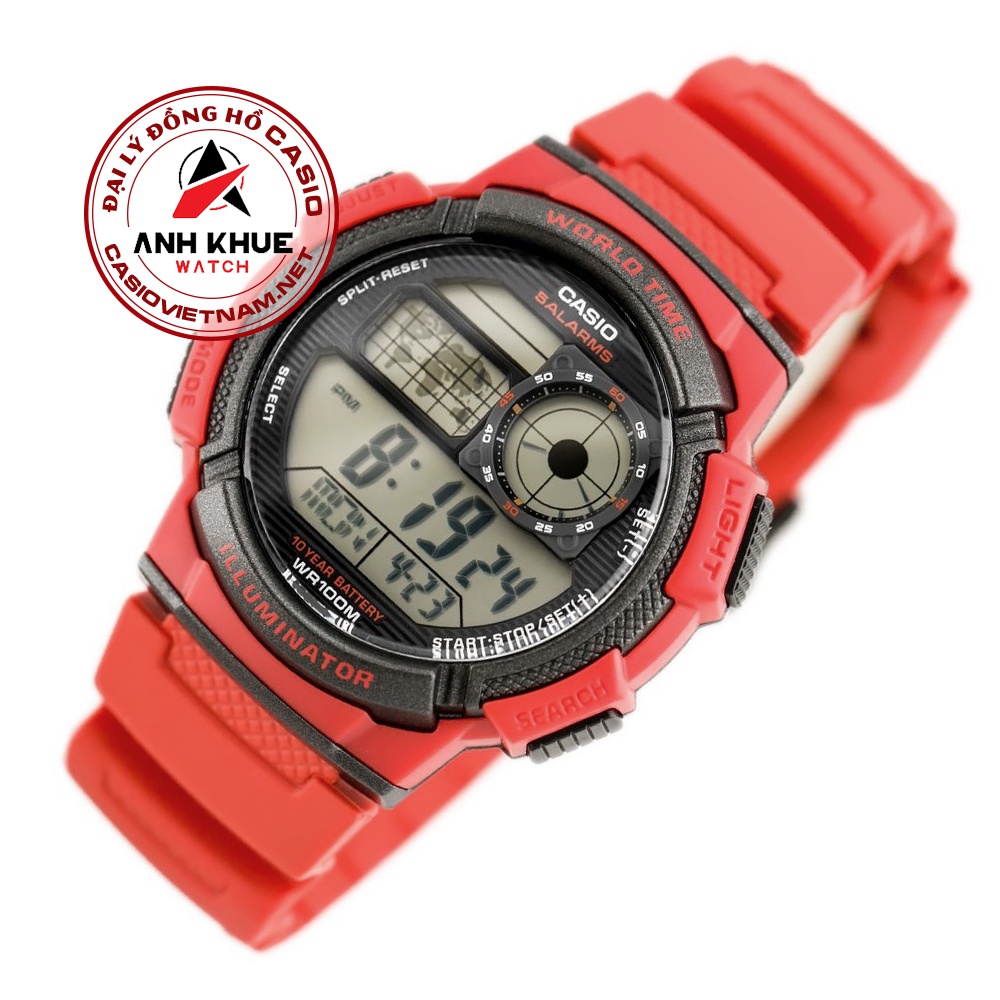 Đồng Hồ Casio | Nam AE-1000W-4AVDF | Dây Nhựa Màu Đỏ | Pin 10 Năm | Chống Nước WR100M