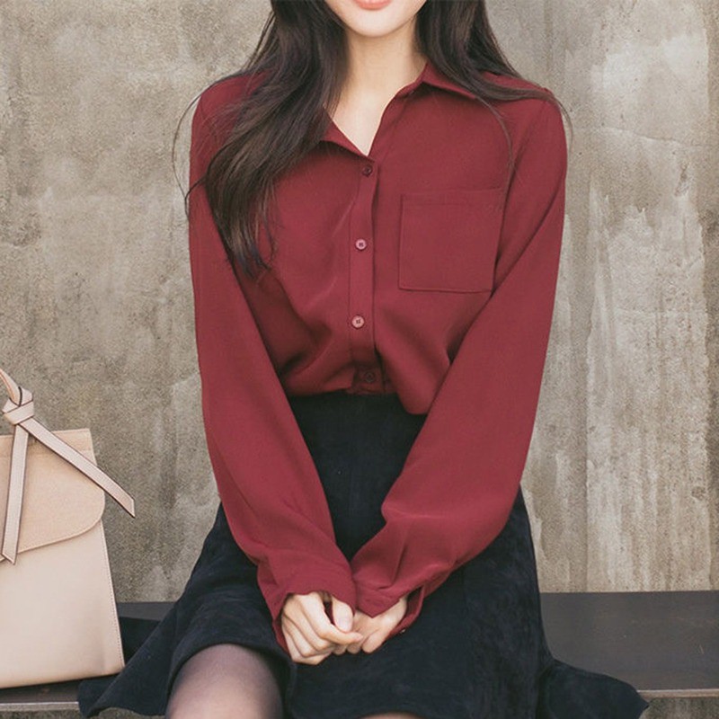 Áo sơ mi tay dài phối nút thiết kế dáng rộng cho nữ