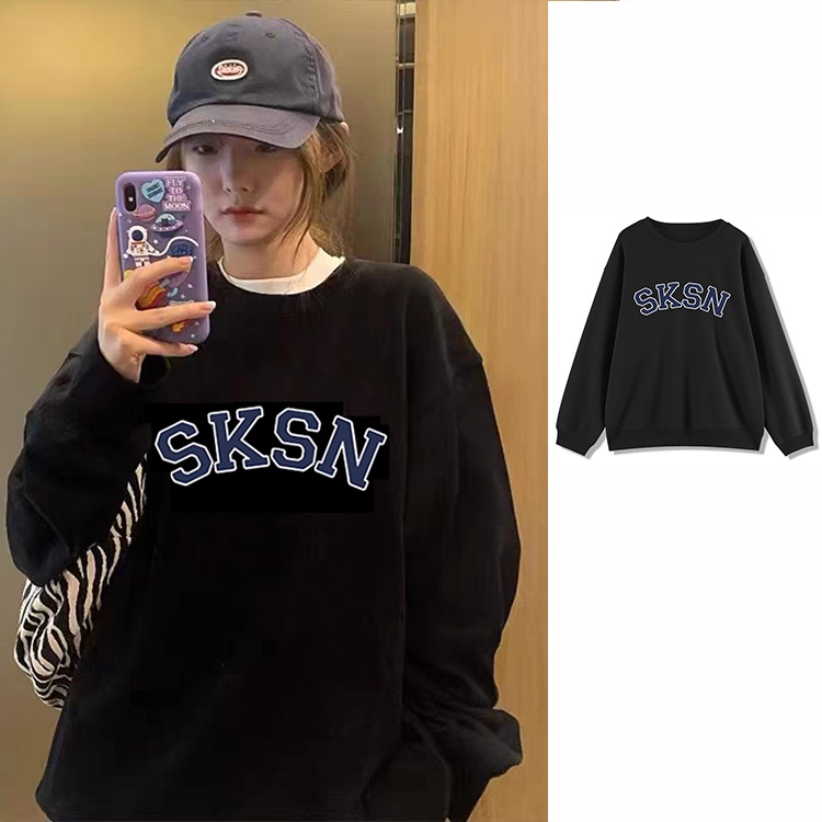 NUZIRO  Áo Sweater Dáng Rộng Cổ Tròn In Họa Tiết Đơn Giản Thời Trang Mùa Thu Mới Cho Nữ