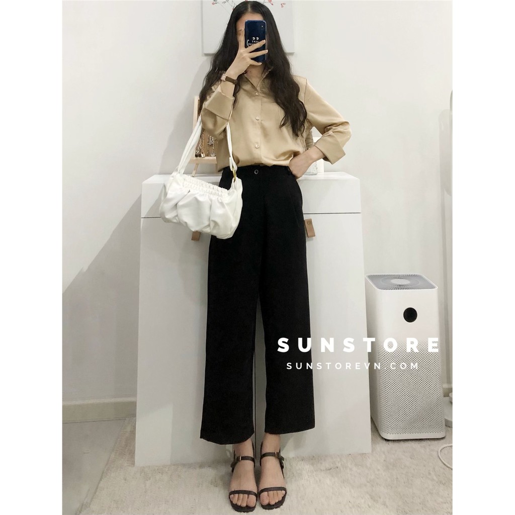 Quần culottes ống suông dáng lửng cạp cao nhiều màu