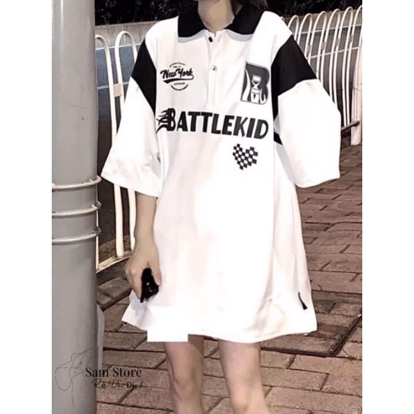 Áo thun cotton tay lỡ unisex- ÁO POLO CHỮ BATTLE -- MẪU HOT 2022