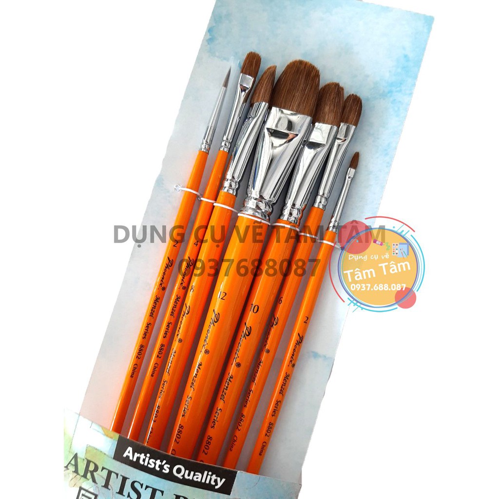 [ TÂM TÂM ]-Bộ cọ vẽ Phoenix 8802S-7 - cọ lông sóc - (Cọ oval và đầu nhọn)-