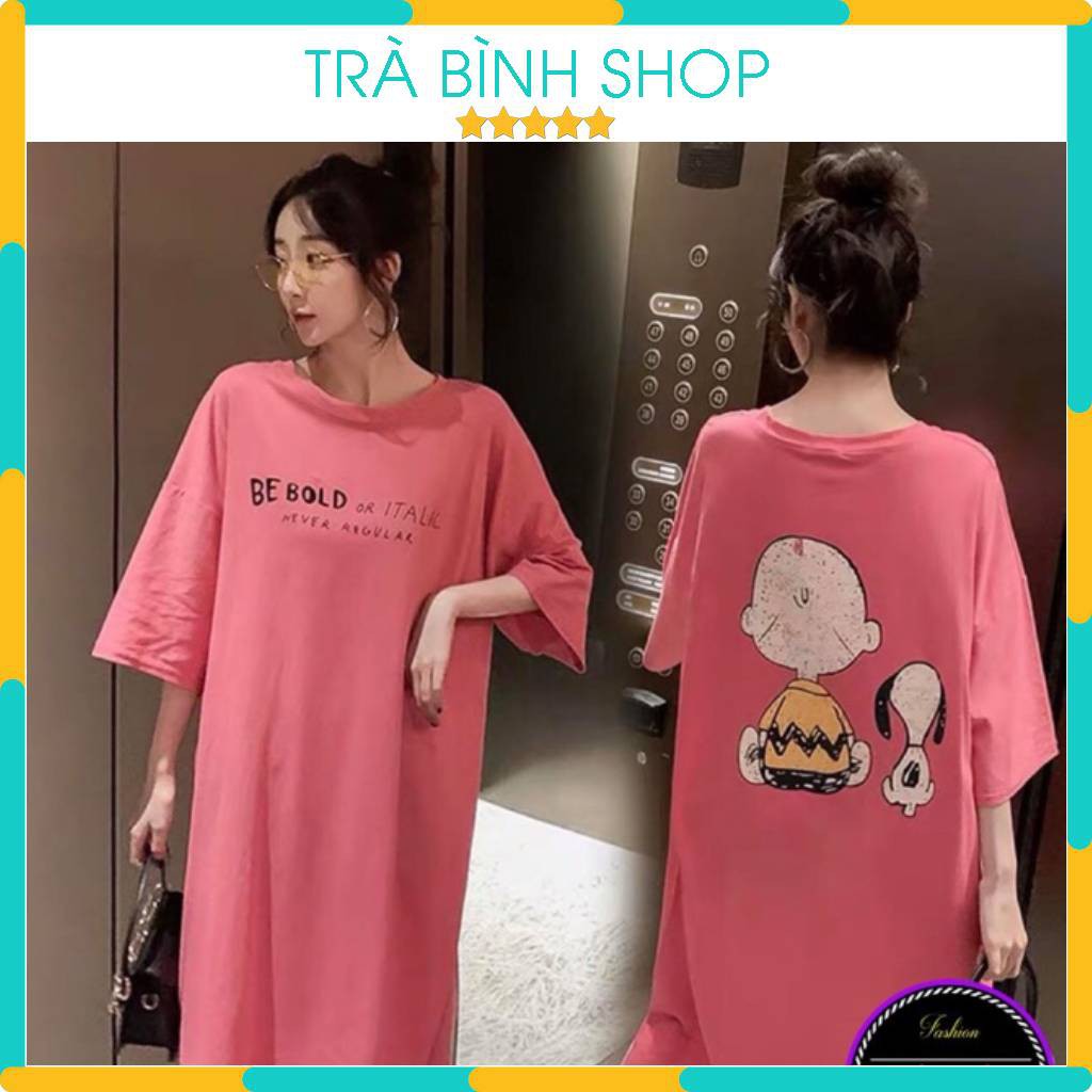 Đầm Nữ Dáng Suông Váy Dáng Dài Ngắn Tay Thun Cotton In Hình Em bé Và Chú Chó Hàng VNXK