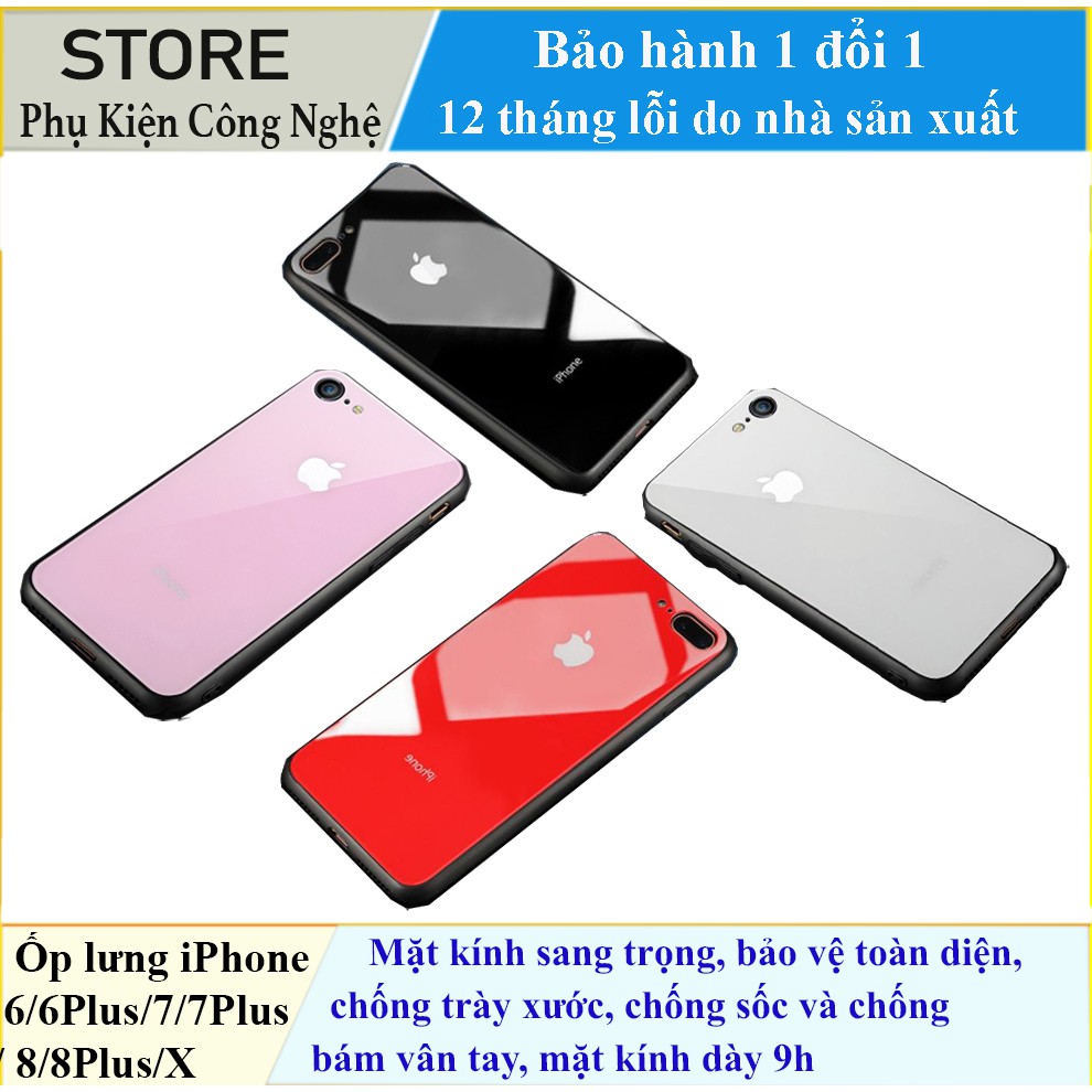 Ốp lưng mặt kính IPHONE 6/6Plus/7/7Plus/8/8Plus/X cao cấp sang trọng