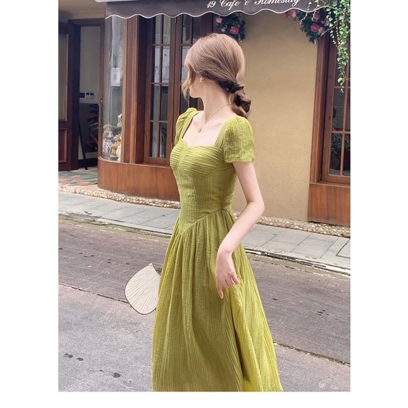 VÁY XINH TIỂU THƯ VÁY MÀU XANH BƠ TAY PHỒNG HOT TREND