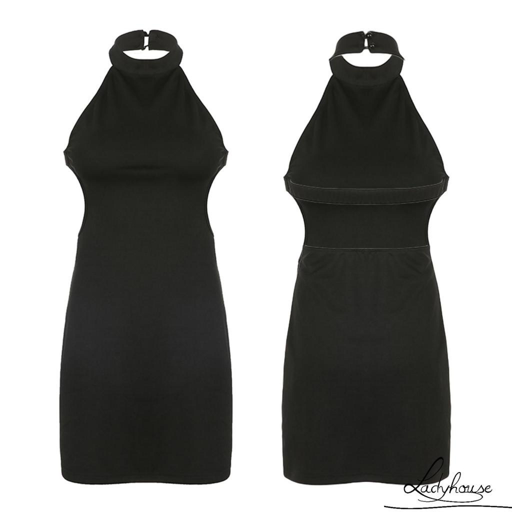 Đầm Mini Hai Dây Hở Lưng Màu Trơn Thời Trang Mùa Hè Cho Nữ