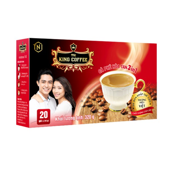 Cà Phê Hòa Tan 3IN1 KING COFFEE - Hộp 20 gói x 16g - Từ hạt café Arabica và Robusta