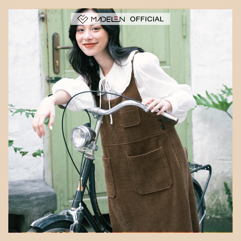 Váy yếm nhung MADELEN túi ốp mix lót trong hoạ tiết hoa