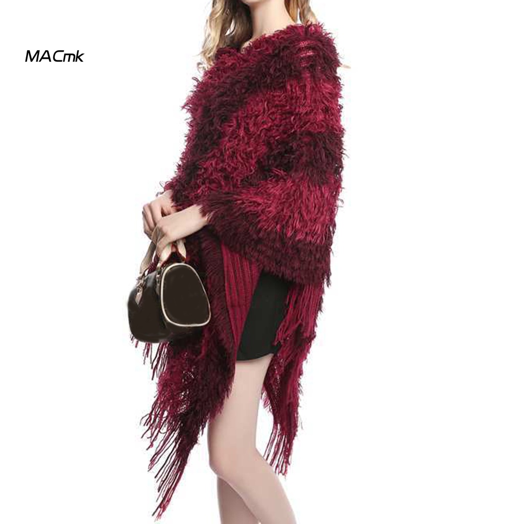 <COD>Áo choàng dệt kim dáng rộng phối lông cho nữ hàng ngày
 | BigBuy360 - bigbuy360.vn