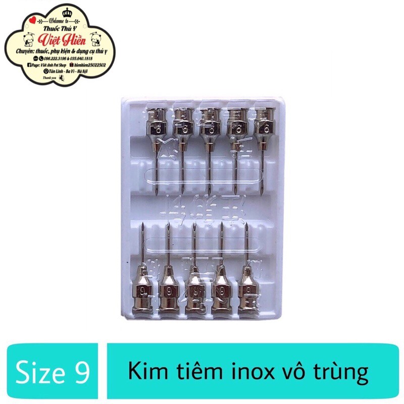 Kim tiêm inox vô trùng dùng trong thú y-kim 7, 9, 12, 16-1 vỉ x 10 cái