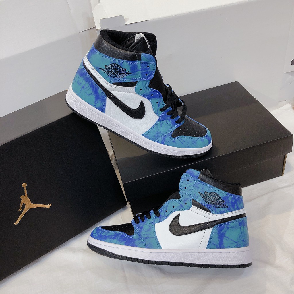 Giày Thể Thao Jordan 1 Cổ Cao❤️Full Box+Bill❤️ Giầy Jordan 1 xanh loang Tie Dye cao cổ nam nữ