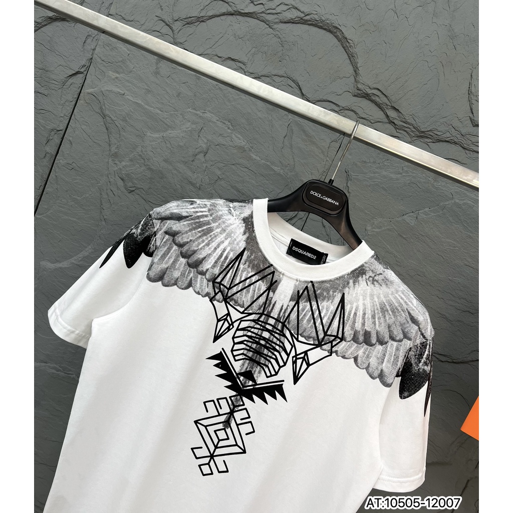 Áo phông nam nữ họa tiết cánh chim đại bàng phong cách hiện đại 2 màu đen trắng