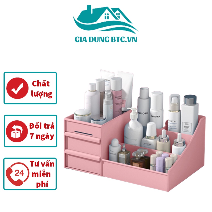 Kệ mỹ phẩm nhựa 2 tầng, nhiều ô để đồ tiện dụng - Kệ đựng mỹ phẩm đa năng có ngăn kéo - Thiết kế nhỏ gọn, tiện lợi