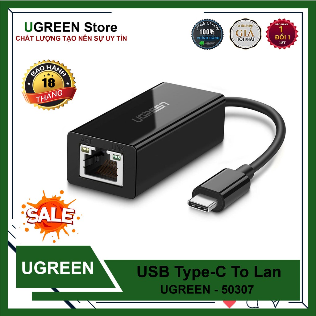 [Mã 155ELSALE giảm 7% đơn 300K] Bộ Chuyển Đổi USB Type-C to Lan 10/100/1000Mbps UGREEN 50307 chính hãng