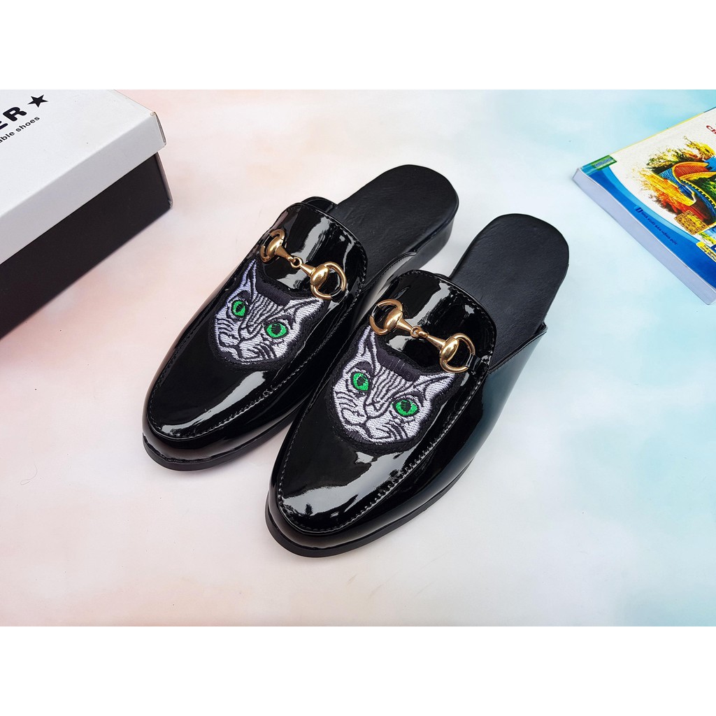 Giày sục nam [ THÊU HỌA TIẾT MÈO ] Có 2 loại Da nhám & Da bóng. | BigBuy360 - bigbuy360.vn