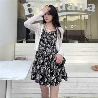 Set đầm hoa hai dây kèm khoác