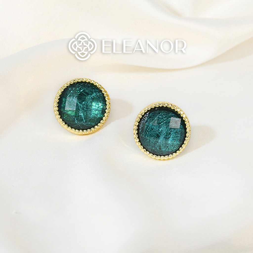 Bông tai nữ tròn đá xanh Eleanor Accessories viền vàng sang trọng quý phái phụ kiện trang sức đẹp