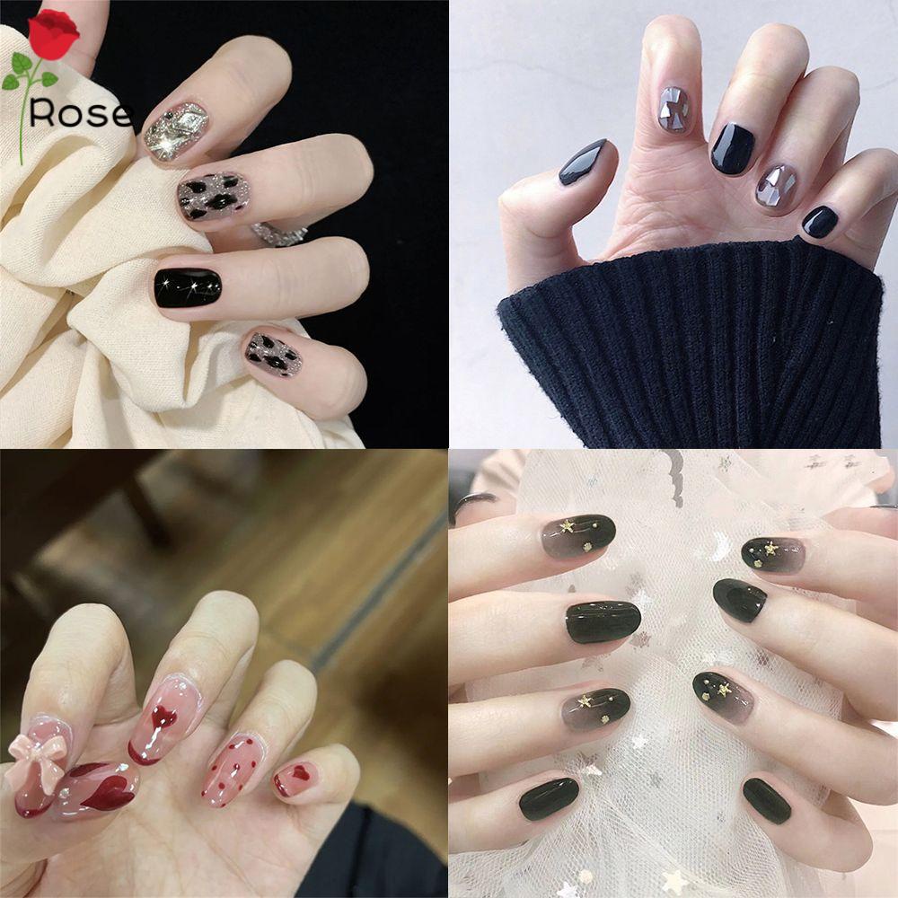 [Hàng mới về] Set 24 móng tay giả đầu vuông/ tròn nhiều kiểu tùy chọn có thể tháo rời tiện dụng