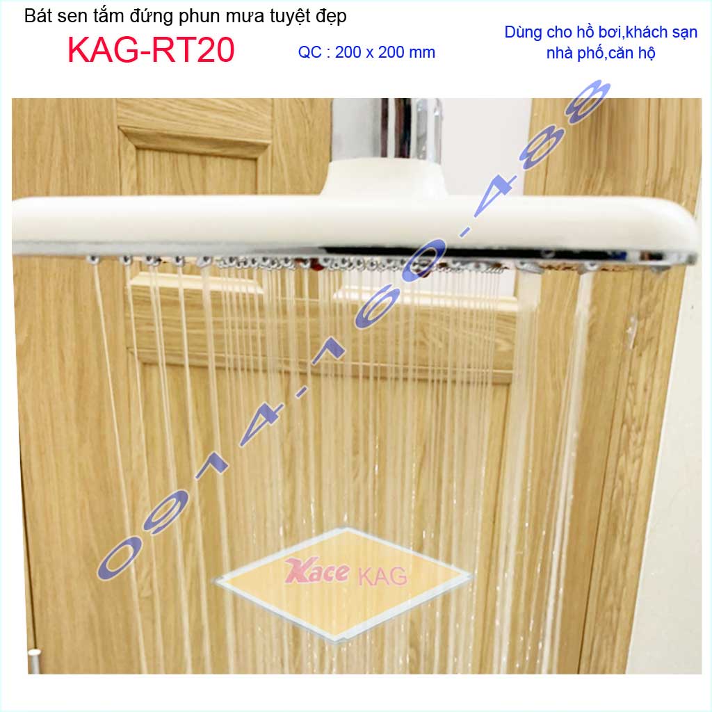 Bát sen tắm đứng vuông 20x20 cm KAG-RT20, đầu sen phun mưa tia nước đều thiết kế mới thời trang sang trọng tuyệt đẹp