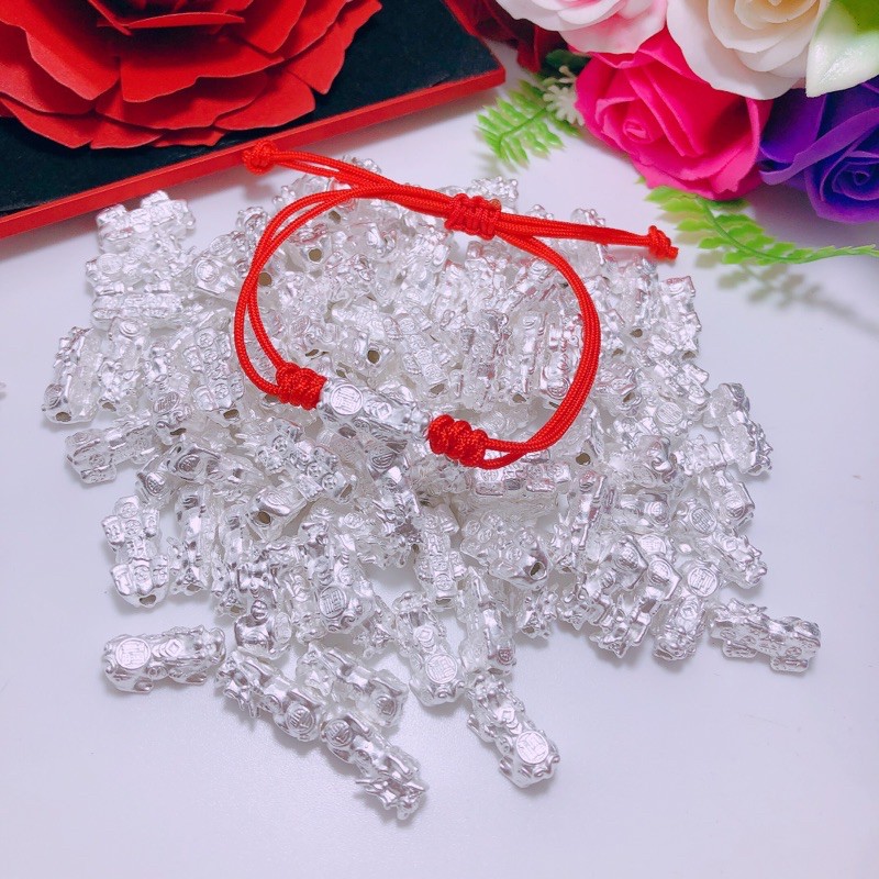 Vòng tay chỉ đỏ may mắn, vòng tay tỳ hưu bạc ta cao cấp, bibi silver