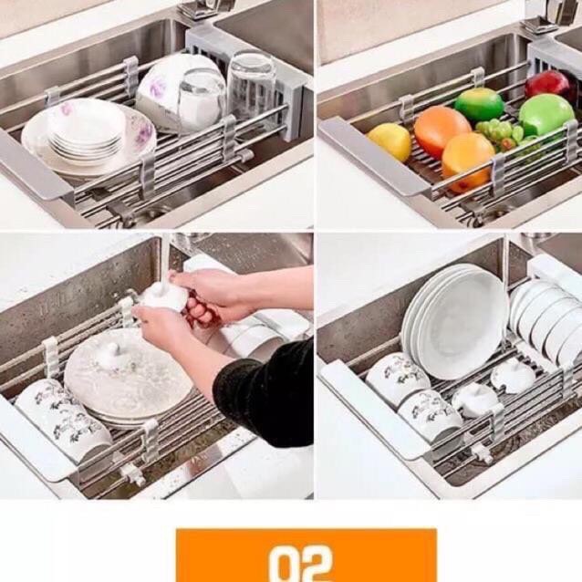 [MẪU MỚI] Giá khay đựng bát đĩa hoa quả rau củ đa năng có thể co giãn được đặt trên bồn rửa bát tiện lợi