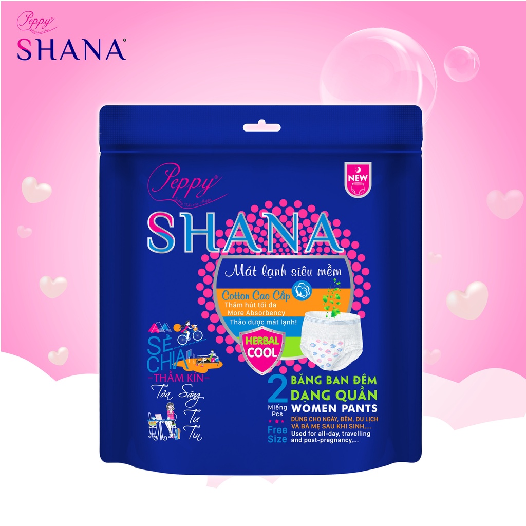 Bộ 2 gói Băng vệ sinh dạng quần PEPPY SHANA tiện lợi free size dùng cho ban đêm, bà bầu sau sinh,..date 2025