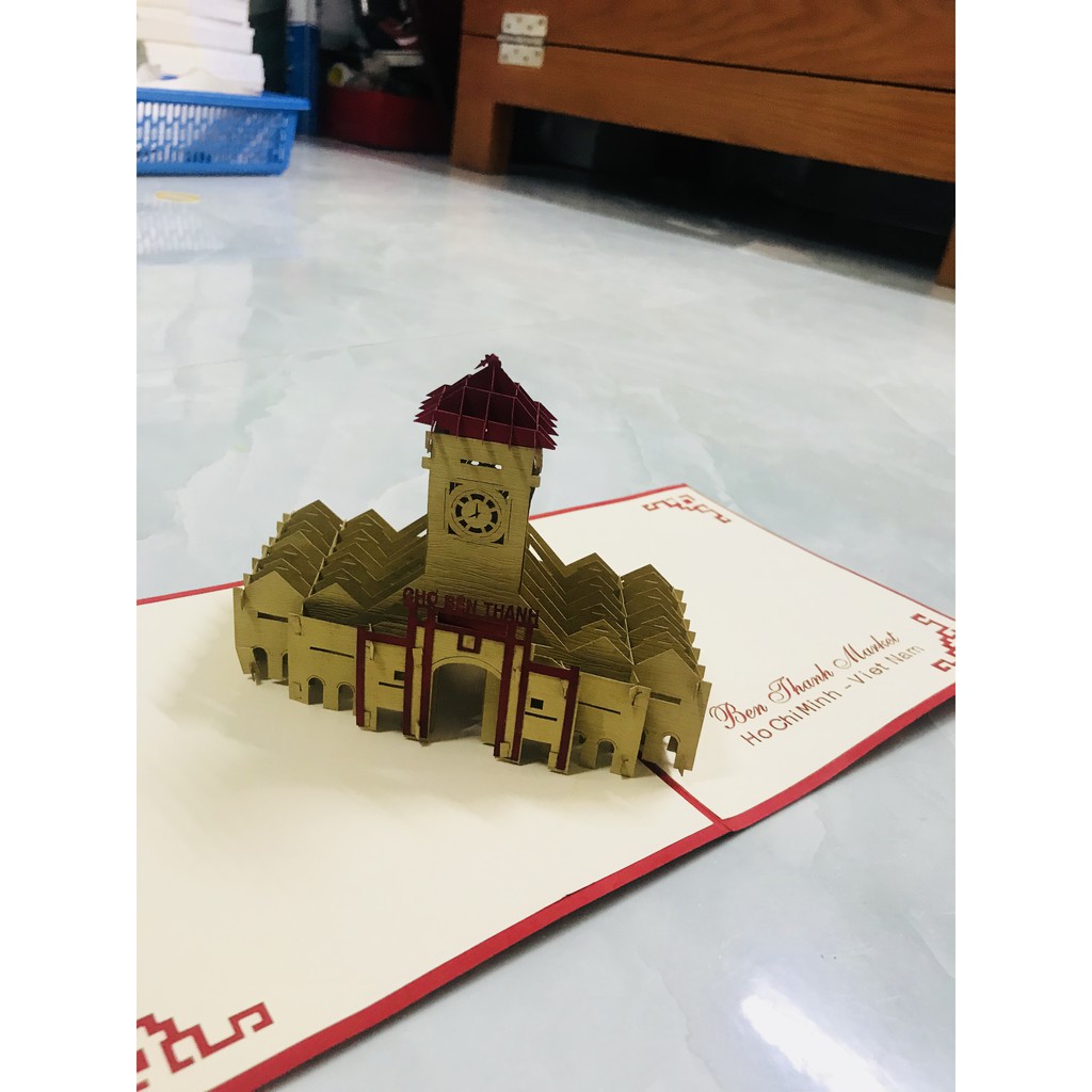 Thiệp 3D Chợ Bến Thành - Song Nguyên, mô hình Chợ Bến Thành siêu đẹp &amp; dễ thương, làm quà tặng, quà lưu niệm