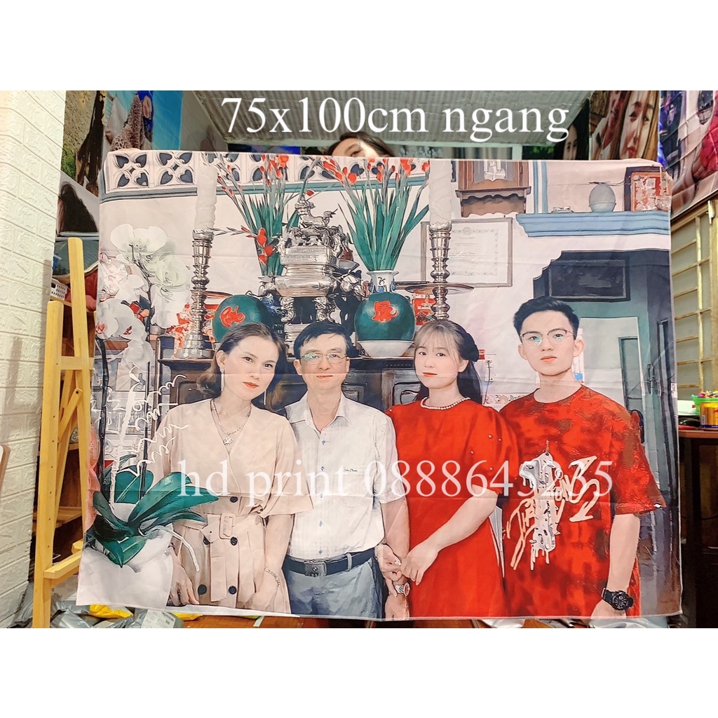 Tranh vải treo tường in hình theo yêu cầu, thảm decor in ảnh , TẶng kèm đinh móc và đèn led 5m