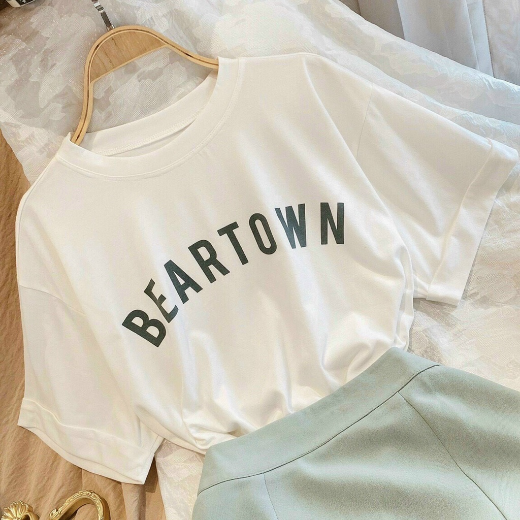 Áo thun in hình, chữ đơn giản trẻ trung màu xanh siêu xinh