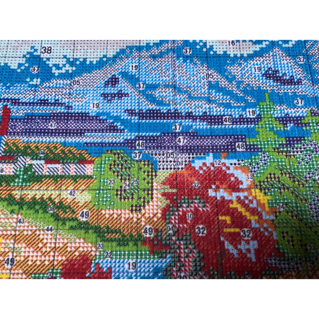 Tranh thêu chữ thập phong cảnh mùa thu mới thêu kín E136 100*55cm