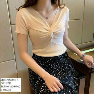 Áo Kiểu Ôm Body Thun Gân Cổ V Tay Ngắn Hot Trend Xoắn Bụng Fashion TTSLA0286